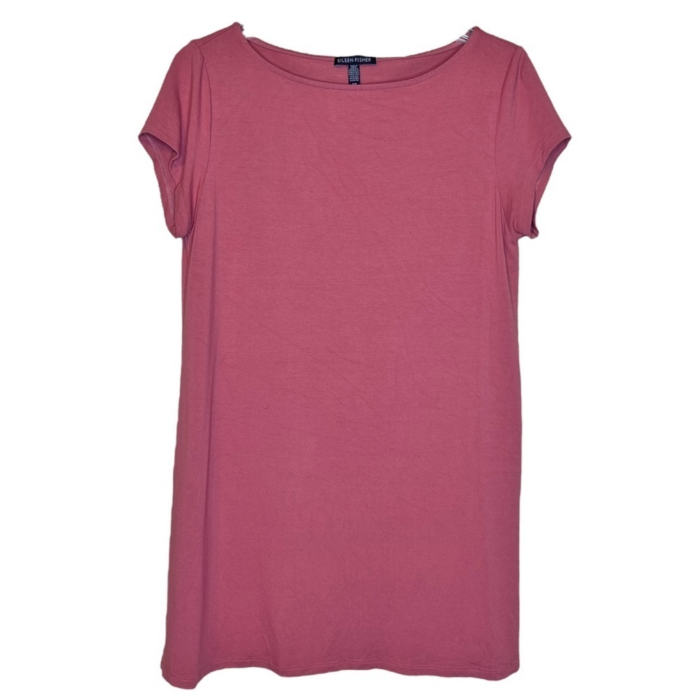 Eileen‎ Fisher Scoop Neck Long Line Tunic Top on Dusty Pink Casaul Summer